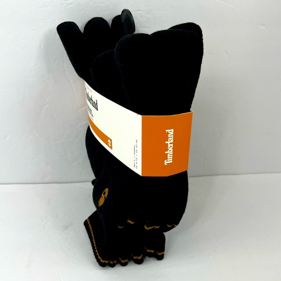 TIMBERLAND, CUSHIONED CREW SOCKS, SIX PAIRS, MEN’S BLACK WITH ORANGE LOGO - Picture 2 of 16